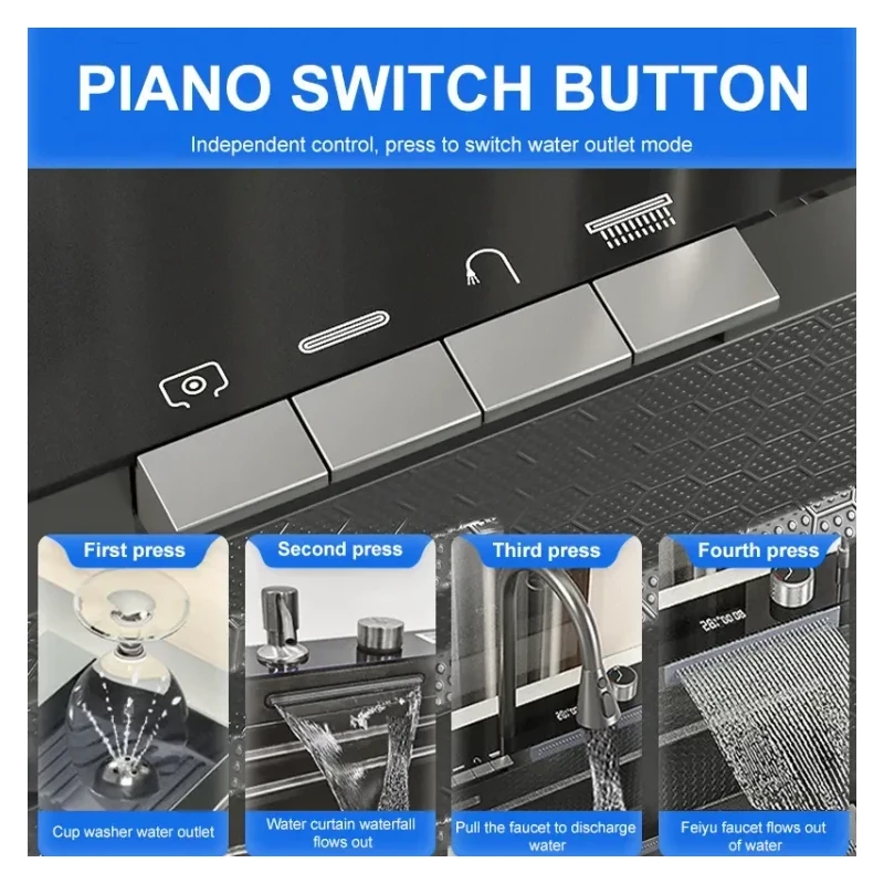 سینک ظرفشویی پیانویی ۵ کلید سایز ۹۰ سانت برند هایشن (Hyshin)